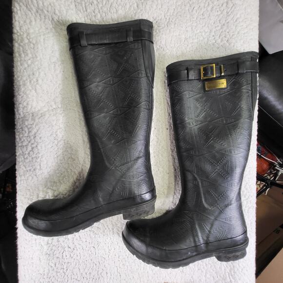 Pendleton Boot Women's Heritage Embossed Tall Rain Boot black size 8 - Picture 1 of 7